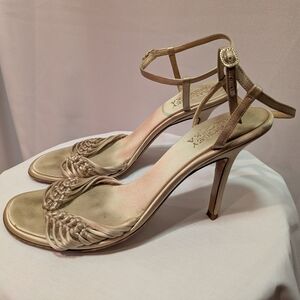 Badgley Mischka Champagne Women's  Satin Strappy Heeled Sandals
